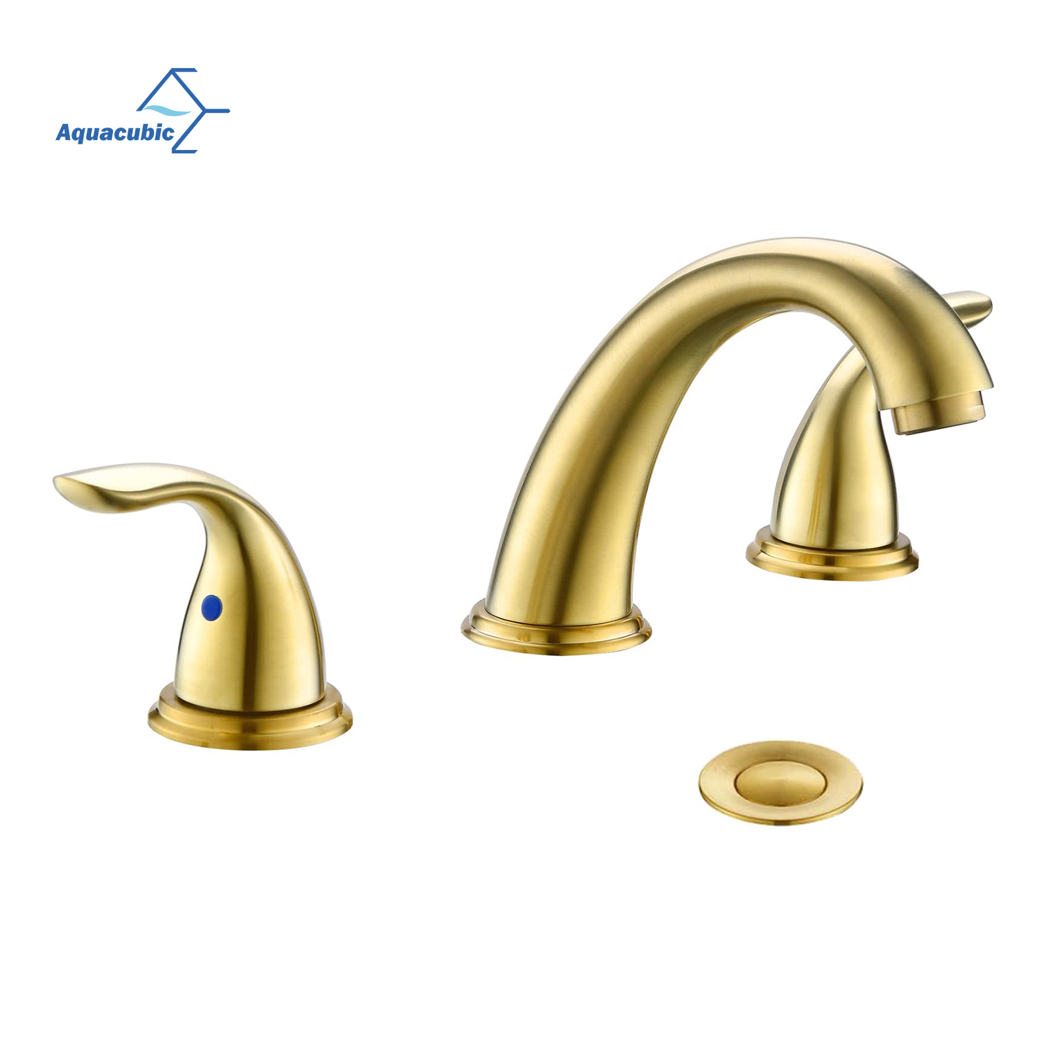 Aquacubic Widespread Brushed Gold Fancy American Style Dual Handle Three Hole Bathroom Basin Tap Lavatory Faucet