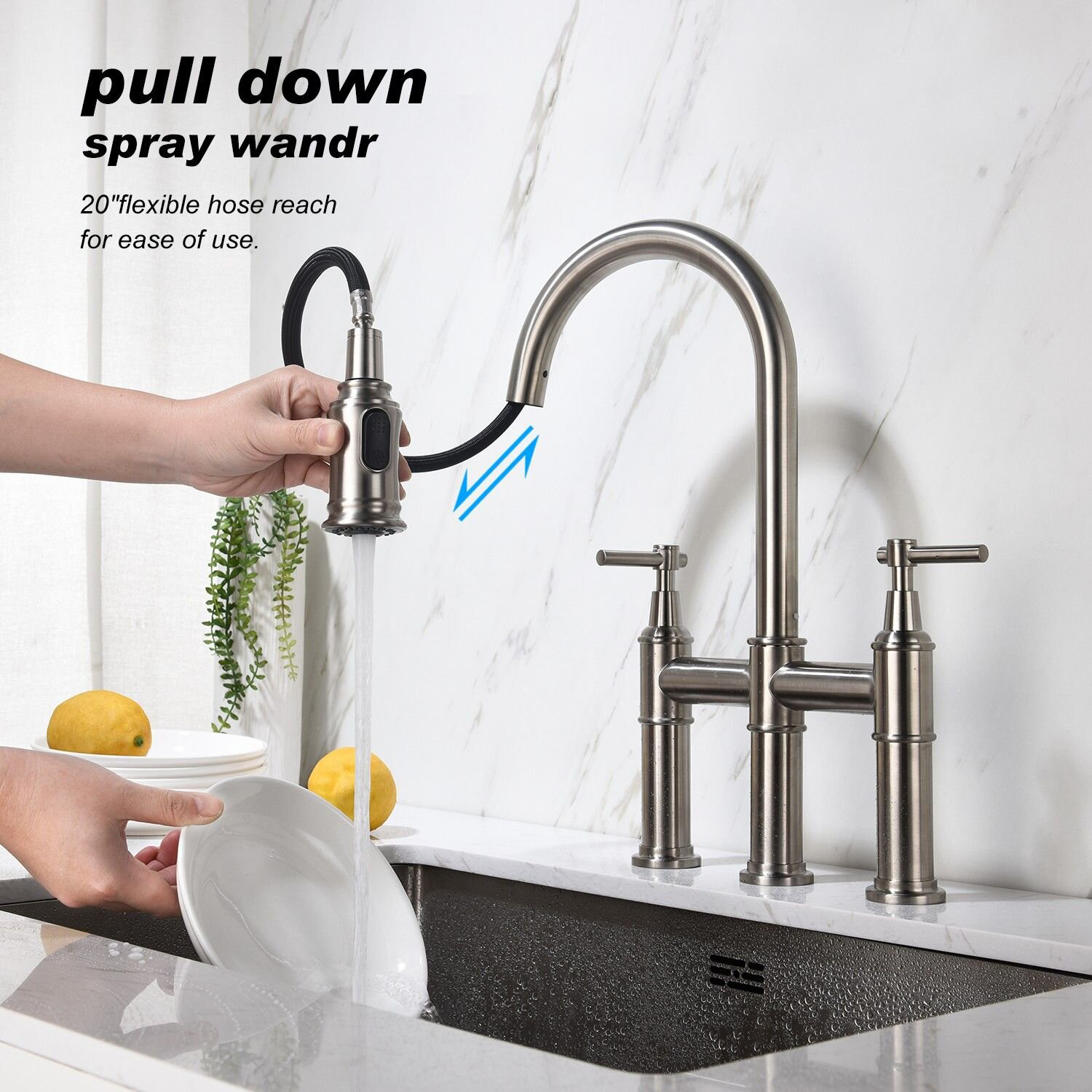 Pull Out Brass Waterfall Sink Faucet Bridge Faucet