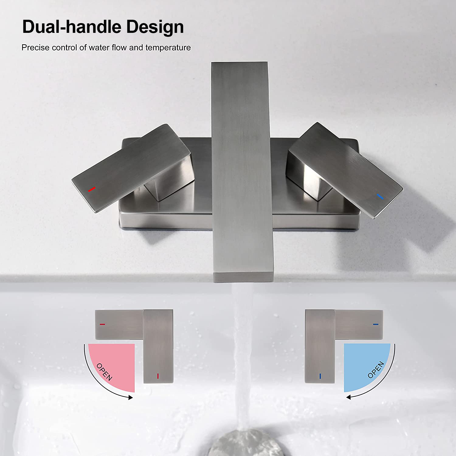 Home Brushed Nickel surface Two-Handle Centerset SUS304 Bathroom Faucet with Drain Assembly