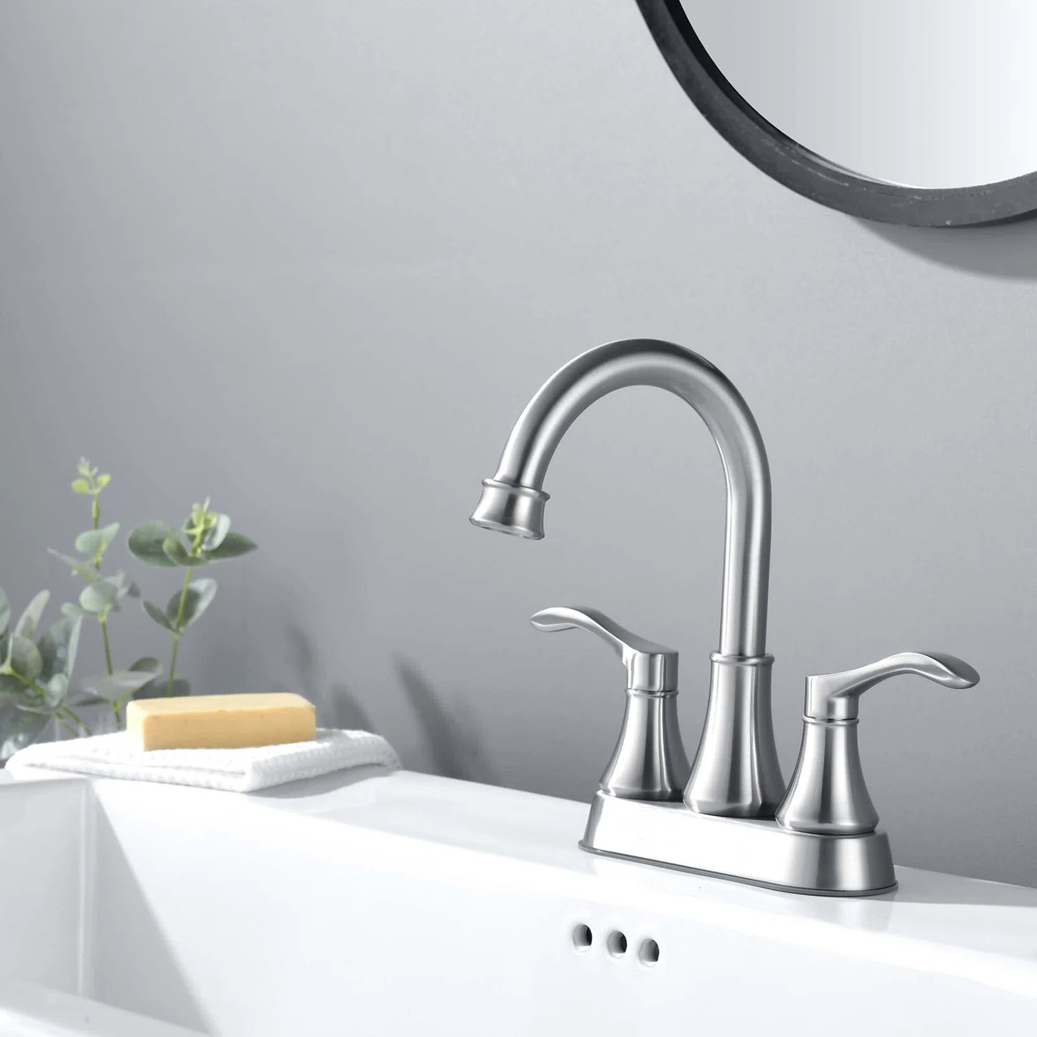 Aquacubic 2-Handle bathroom Lavatory Faucet 4" Centerset Brushed Nickel bathroom Sink Faucet