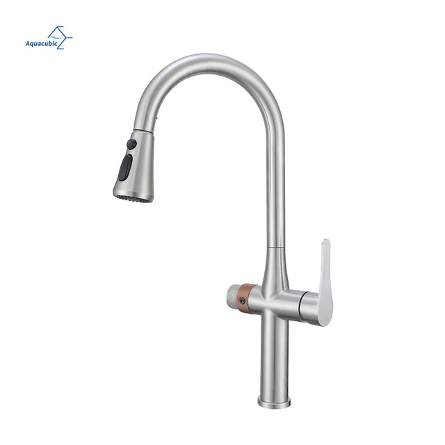 High Quality SS 304 Three-Way 3-in-1 Pull Down Kitchen Sink Mixer Drinking Water Filter Faucet with Water Purification Tap