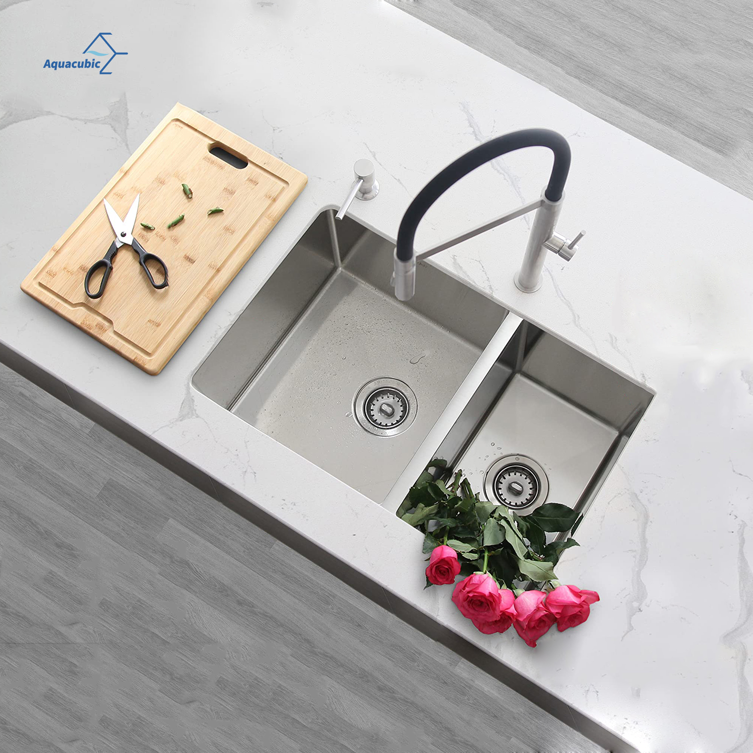 Custom High Grade Stainless Steel Double Sink Bowl Kitchen Sink Handmade Produced in Thailand