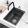 Black Hidden Sink 304 Stainless Steel Handmade Concealed kitchen sink With Intelligent Flip Cover Lifting Faucet