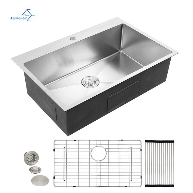China factory Aquacubic 304 Stainless Steel Handmade 30 Inch Topmount Kitchen Sink with Customized size