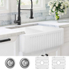33 inch White Fireclay Farmhouse Double Basin Reversible Kitchen Sink with 2 Stainless Steel Grid and 2 Drains