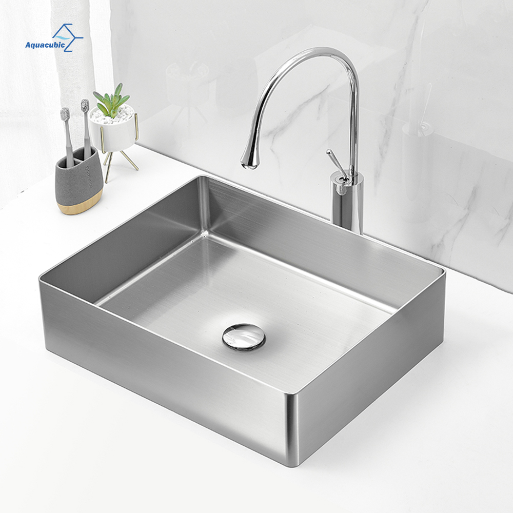 Modern Design Hotel Decoration Rectangle Bathroom Wash Hand Basins Counter 304 Stainless Steel Sink