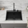 25x22 Black Stainless Steel Drop In Kitchen Workstation Sink 16 Gauge Single Bowl Deep Kitchen Sink with Cutting Board