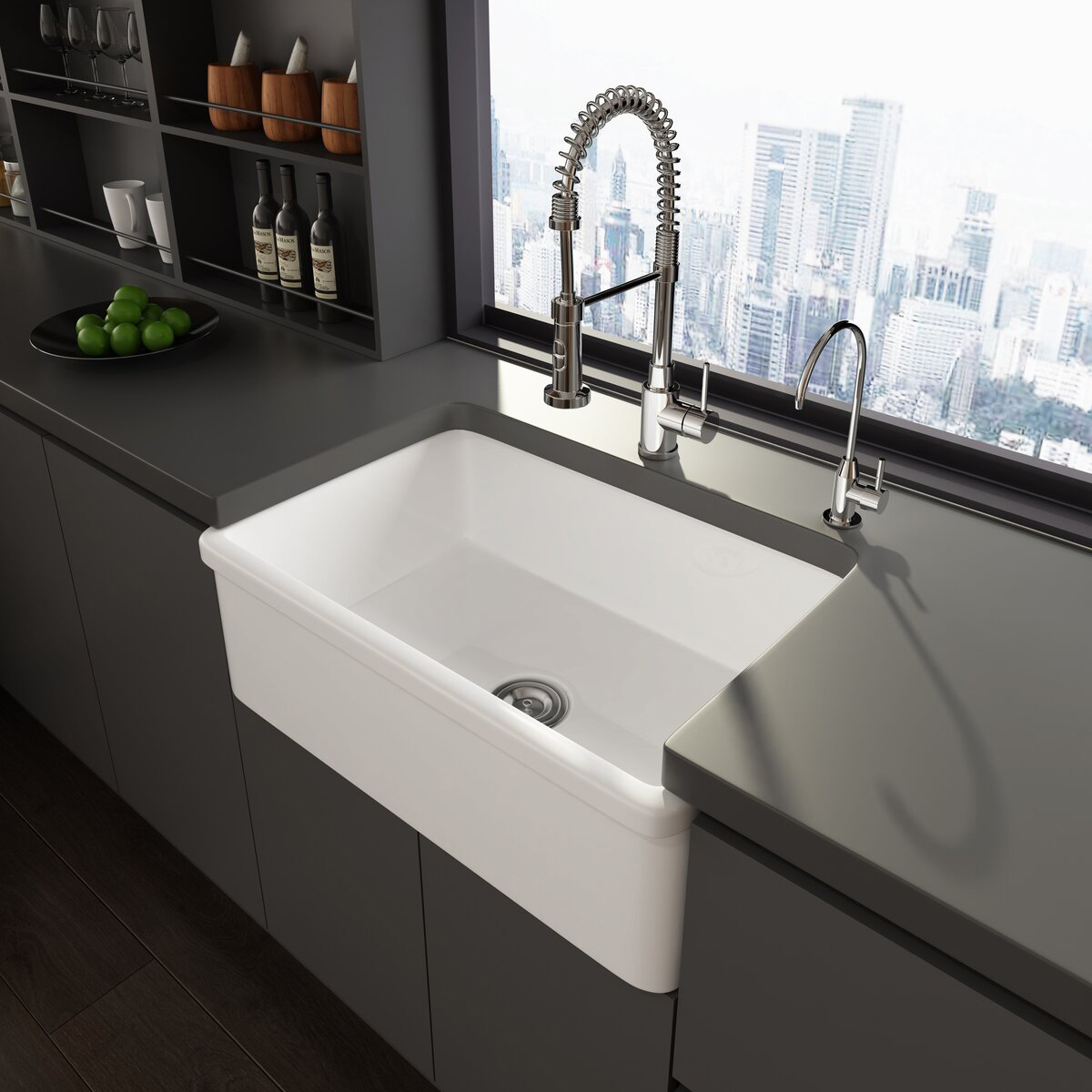 Unique Design 30 x 20 Inch Farmhouse Single Bowl Rectangular Reversible Fireclay Ceramic Kitchen Sink with Strainer & Protective Bottom Grid