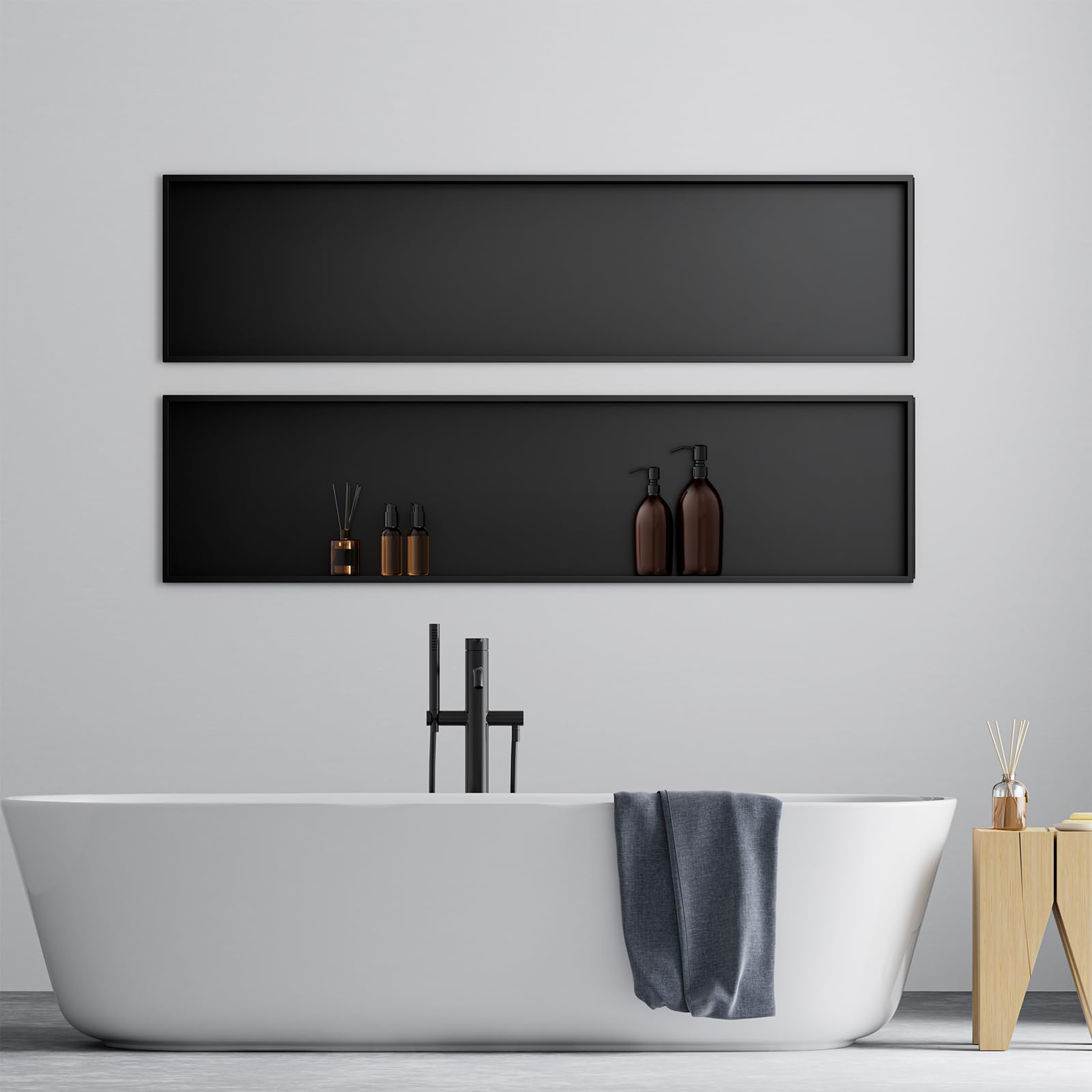 Hot Sale Large 48 inch Black Bathroom Decoration Recessed Shower Niche Metal Niche