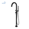 China Tub Filler Freestanding Bathtub tap Brushed Floor Mounted Brass Bathroom Tub Faucets with Hand Shower