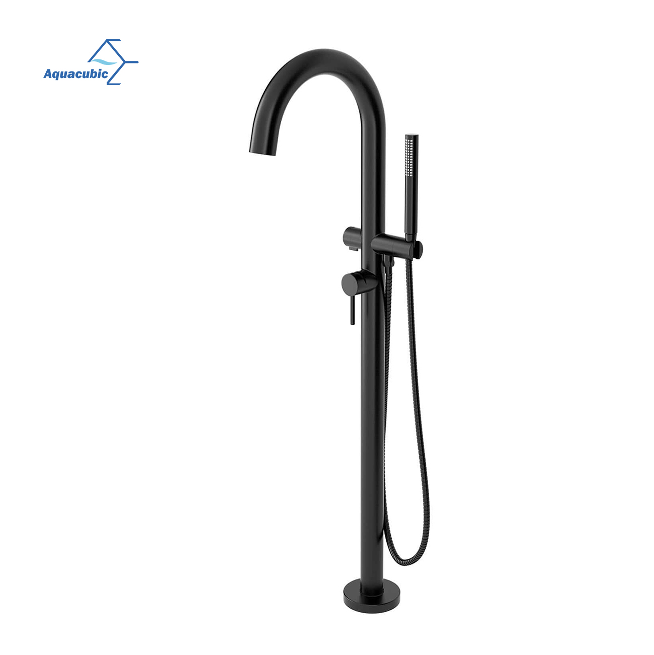 China Tub Filler Freestanding Bathtub tap Brushed Floor Mounted Brass Bathroom Tub Faucets with Hand Shower