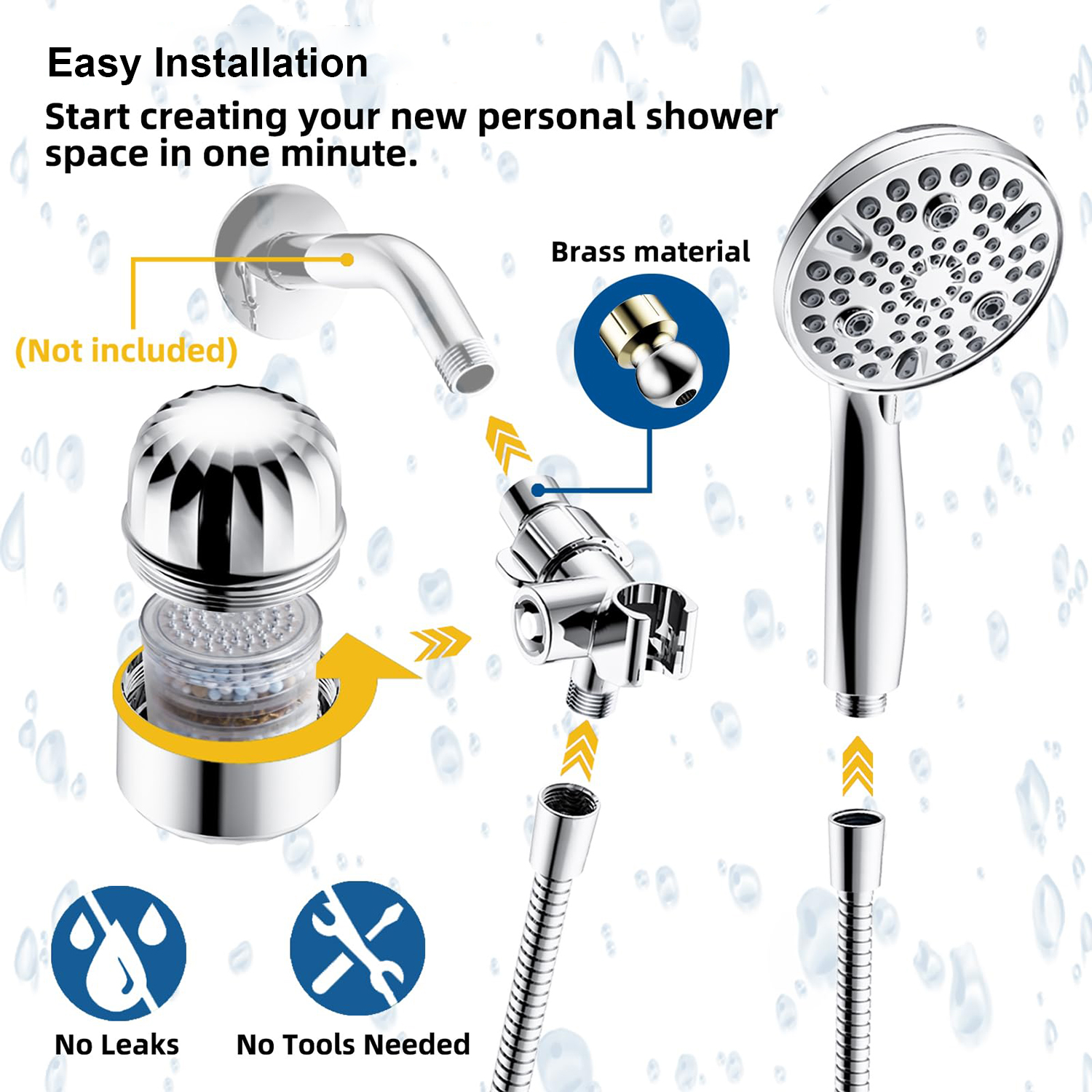 CUPC high pressure handheld shower head 10 mode settings shower with point jet function shower head