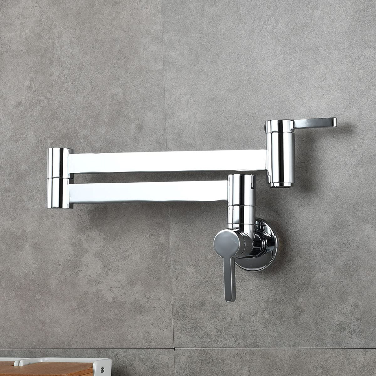 Pot Filler Faucet Wall Mount Polished Chrome Kitchen Restaurant Sink Stretchable Commercial Faucet with Folding Double Joint Swing Arm Single Hole Two Handles
