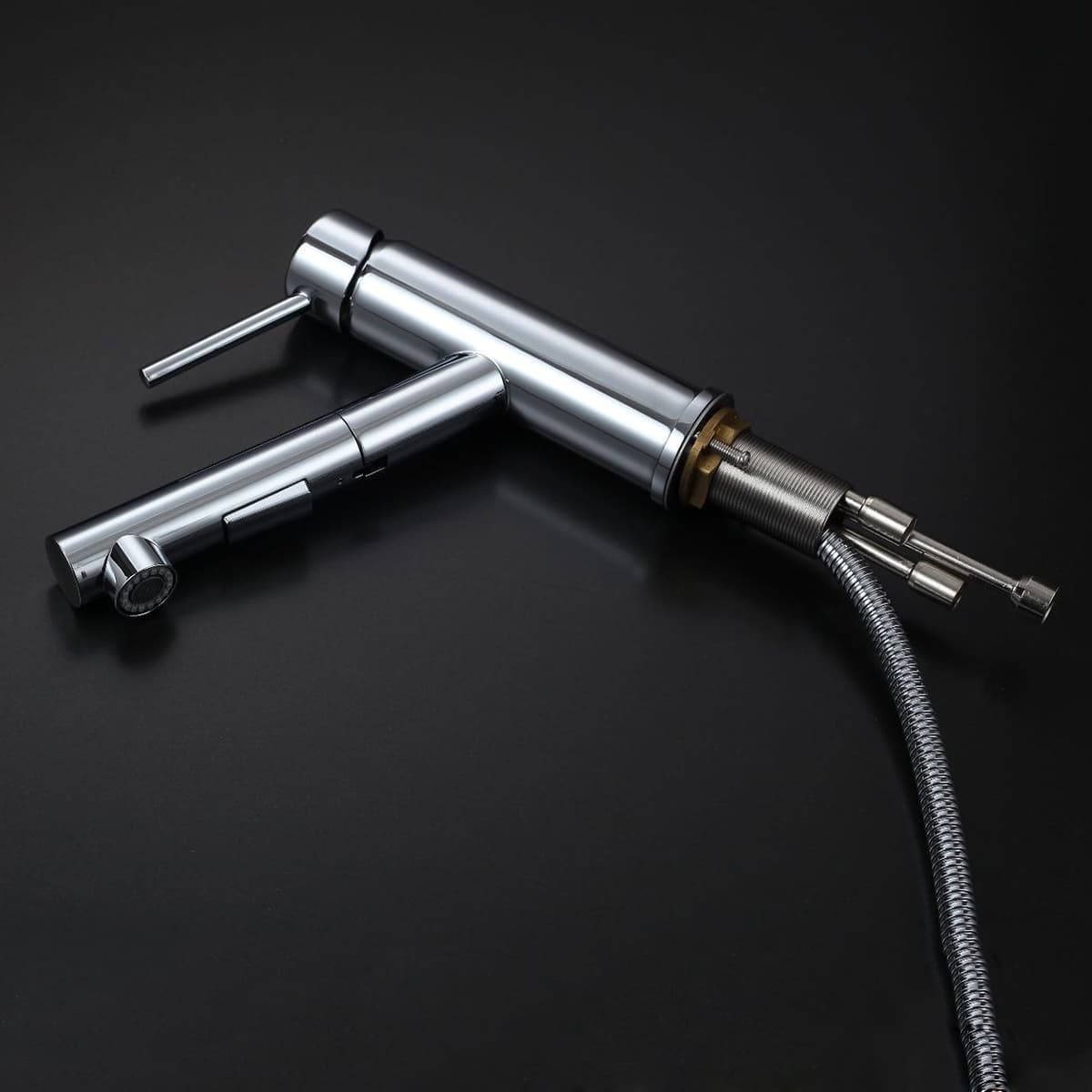 Single Handle Pull-out Bathroom Vessel Sink Faucet with 360° Swivel Spout & Sprayer