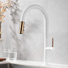Single Handle White Pull Down Kitchen Sink Faucet / Tap with Rose Gold Sprayer