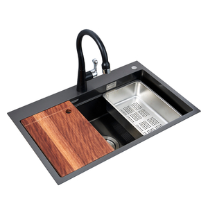 Aquacubic 30 x 18 Inch Kitchen Fixtures Drop In Topmount Workstation Single Bowl Handmade Black 201 Stainless Steel Kitchen Sink