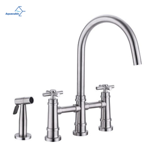 brass 8 Inch 3 Hole kitchen Excellent Solid Bridge Faucet with Hand Spray