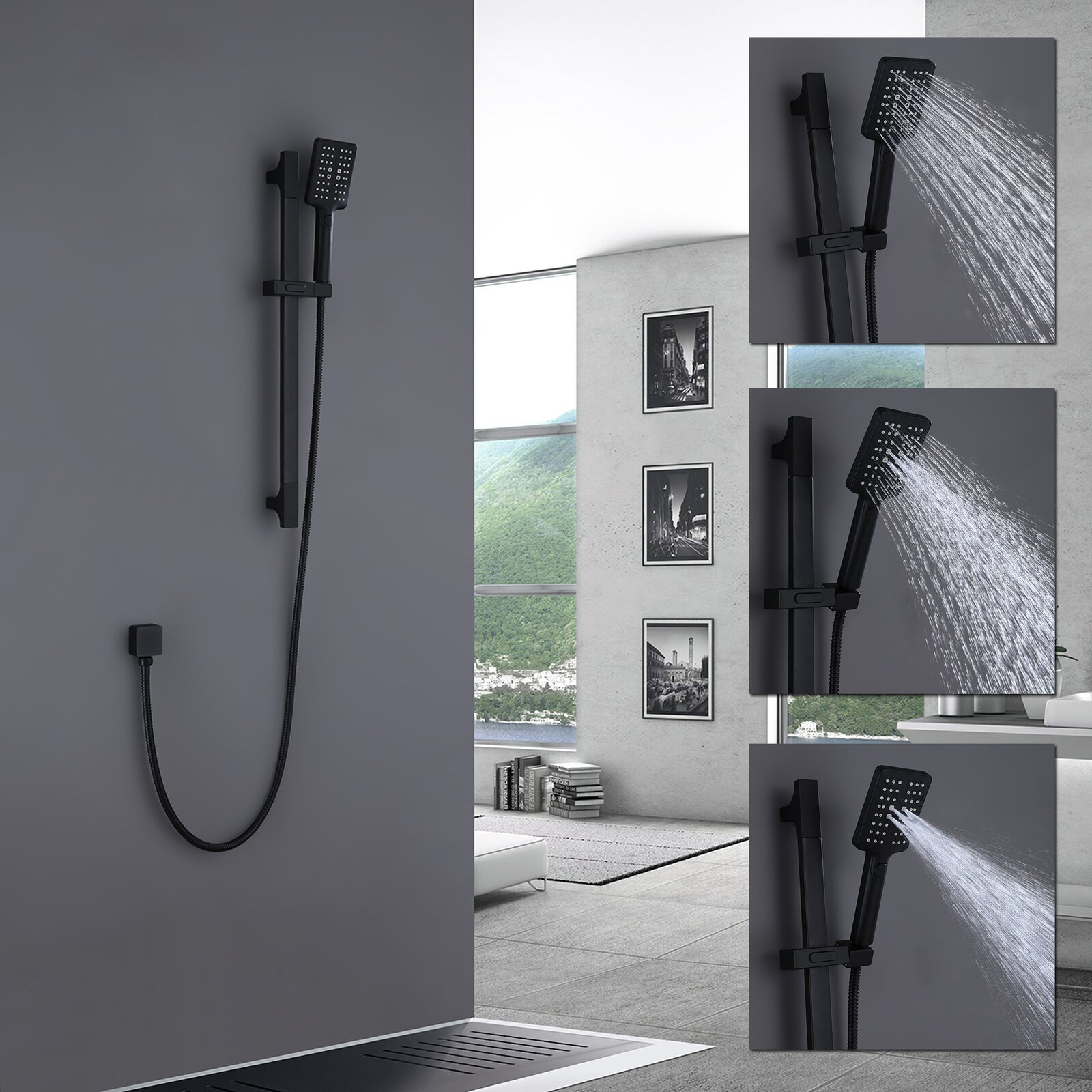 Aquacubic Bathroom Wall Mounted Shower Faucet Set 12 Inch Shower head with Slide Bar and Tub Spout