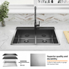 Aquacubic 33*22 Inch Gunmetal Black 304 Stainless steel Double Bowl Topmount Kitchen Sink with Ledge and Accessories