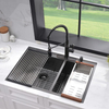 Aquacubic Manufacturer 304 Stainless Steel Handmade Topmount Double Bowl 60/40 Kitchen Sink with Faucet Hole