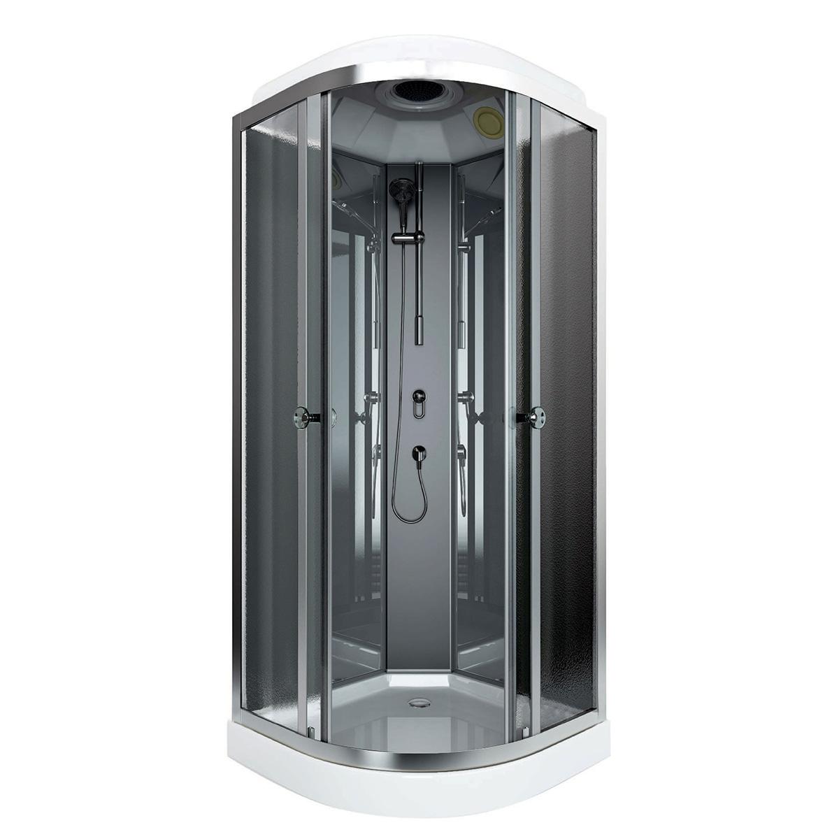Walk In Corner Shower Room with Glass Sliding Doors Massage Jets Lighting