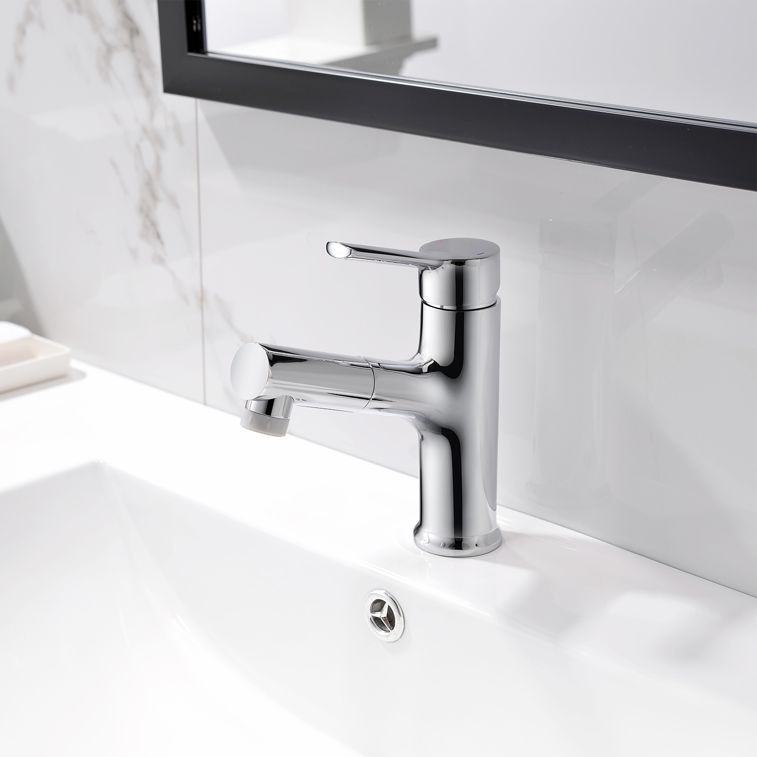 Aquacubic Single Hole brass Dual Spray Modes Bathroom Faucet with Pull Out Sprayer