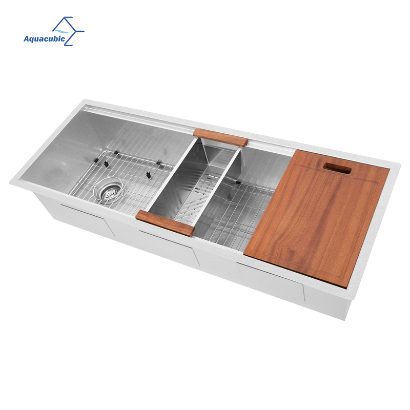 Aquacubic Luxury 45 X 19 Inch Modern Undermount Sinks 18/16 Gauge Workstation 304 Stainless Steel sink with Ledge Workstation