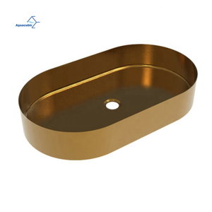 Aquacubic Modern Oval Round SS304 Sink Stainless Steel Gold Bathroom Hand Wash Basin for Lavatory Vanity Cabinet