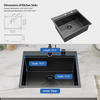 25x22 Black Stainless Steel Drop In Kitchen Workstation Sink 16 Gauge Single Bowl Deep Kitchen Sink with Cutting Board