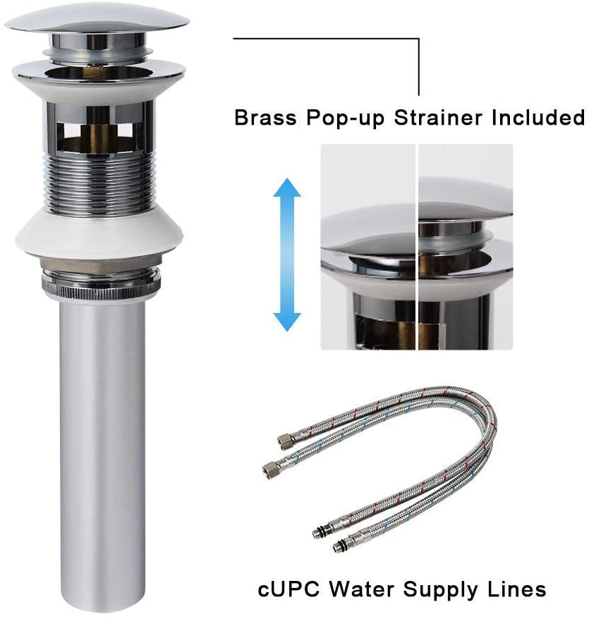 cUPC Brass Single Hole Polished Bathroom Basin Faucet with Pop Up Drain