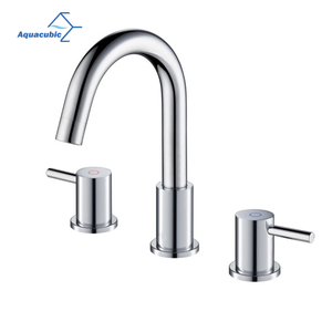 Aquacubic cUPC Lead-free 2-Handle 8 inch Widespread Chrome Bathroom Faucet with Drain Assembly