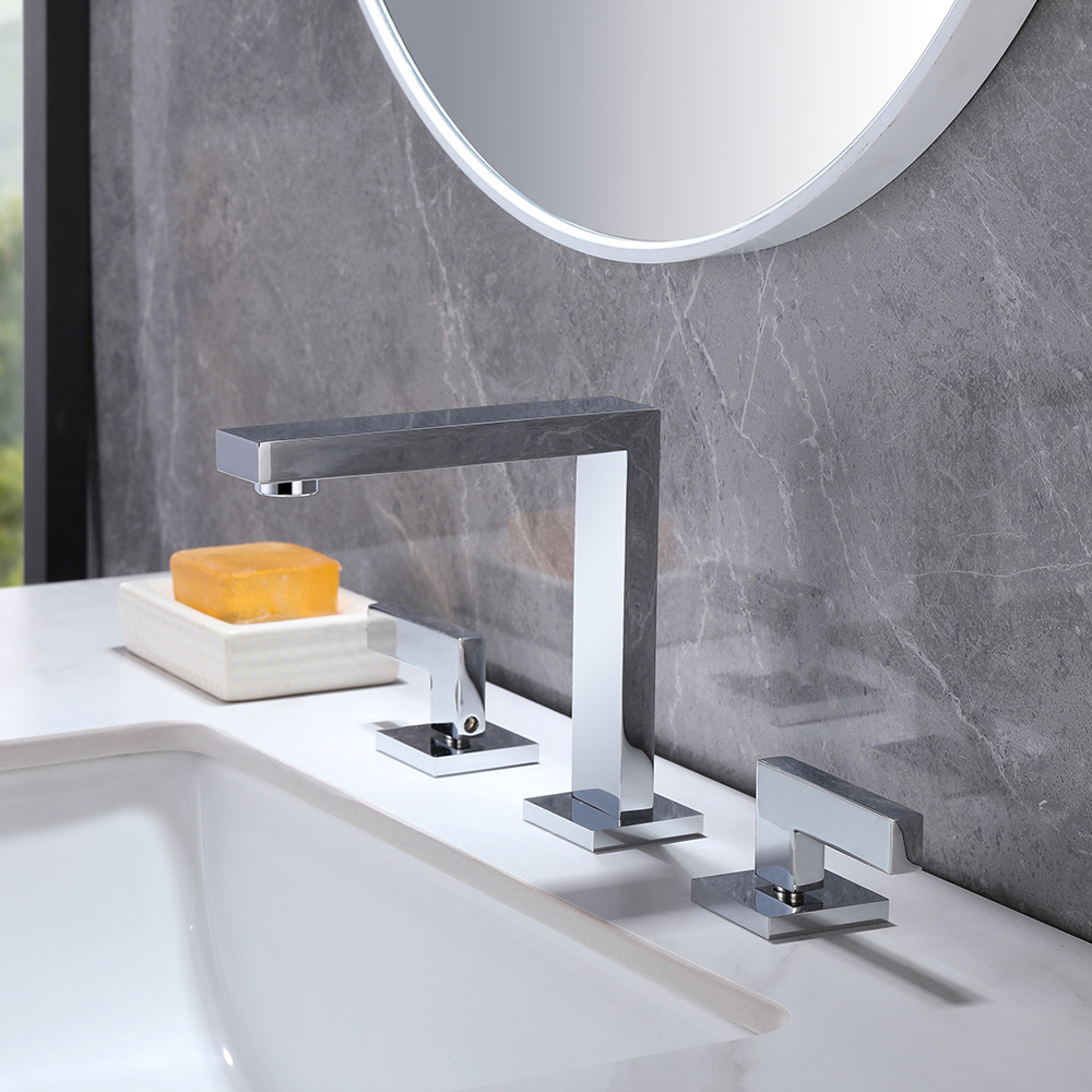 Modern 3-Hole CUPC Brass Bathroom Basin Mixer Faucet 8" Widespread Basin Tap