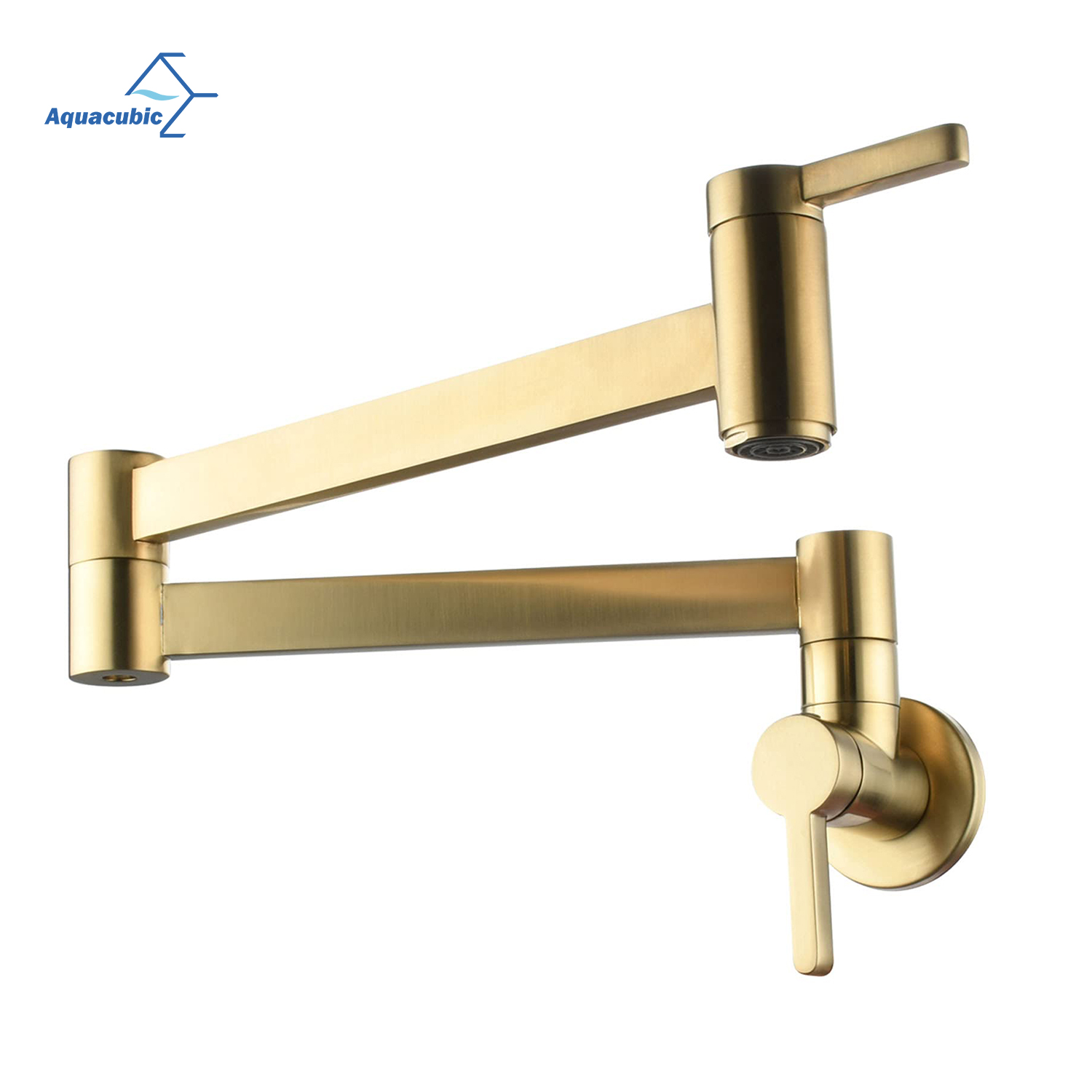 Modern Brushed Gold Pot Filler Faucet Wall Mount Solid Brass Square Folding Kitchen Sink Faucet Single Hole