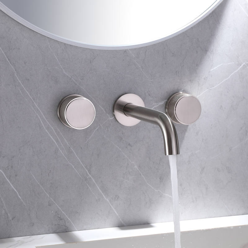 Factory Wall Mount Bathroom Sink Faucet Dual Handle Brass Basin Faucet Mixer Tap for Wash Basin