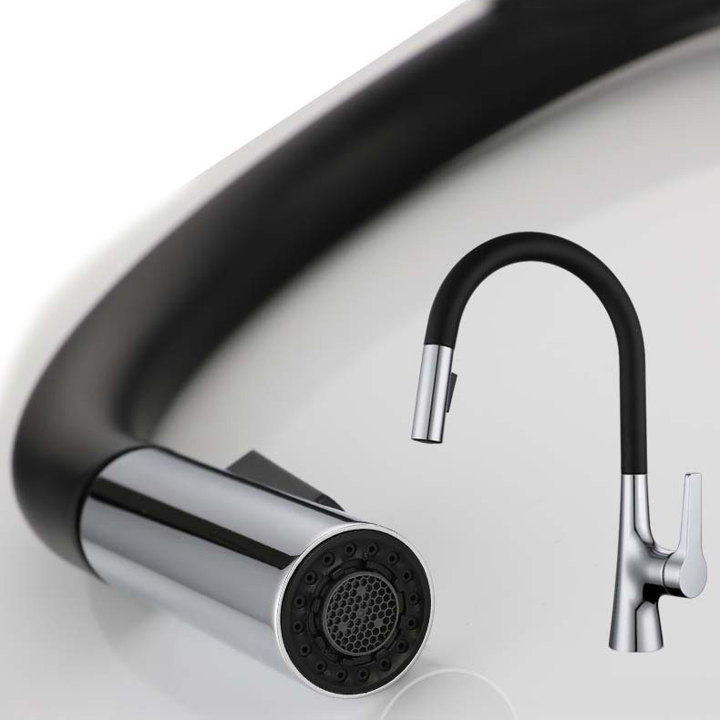 Aquacubic cUPC Modern low lead Single Handle Chrome and Black Pull Down Kitchen Sink Faucet