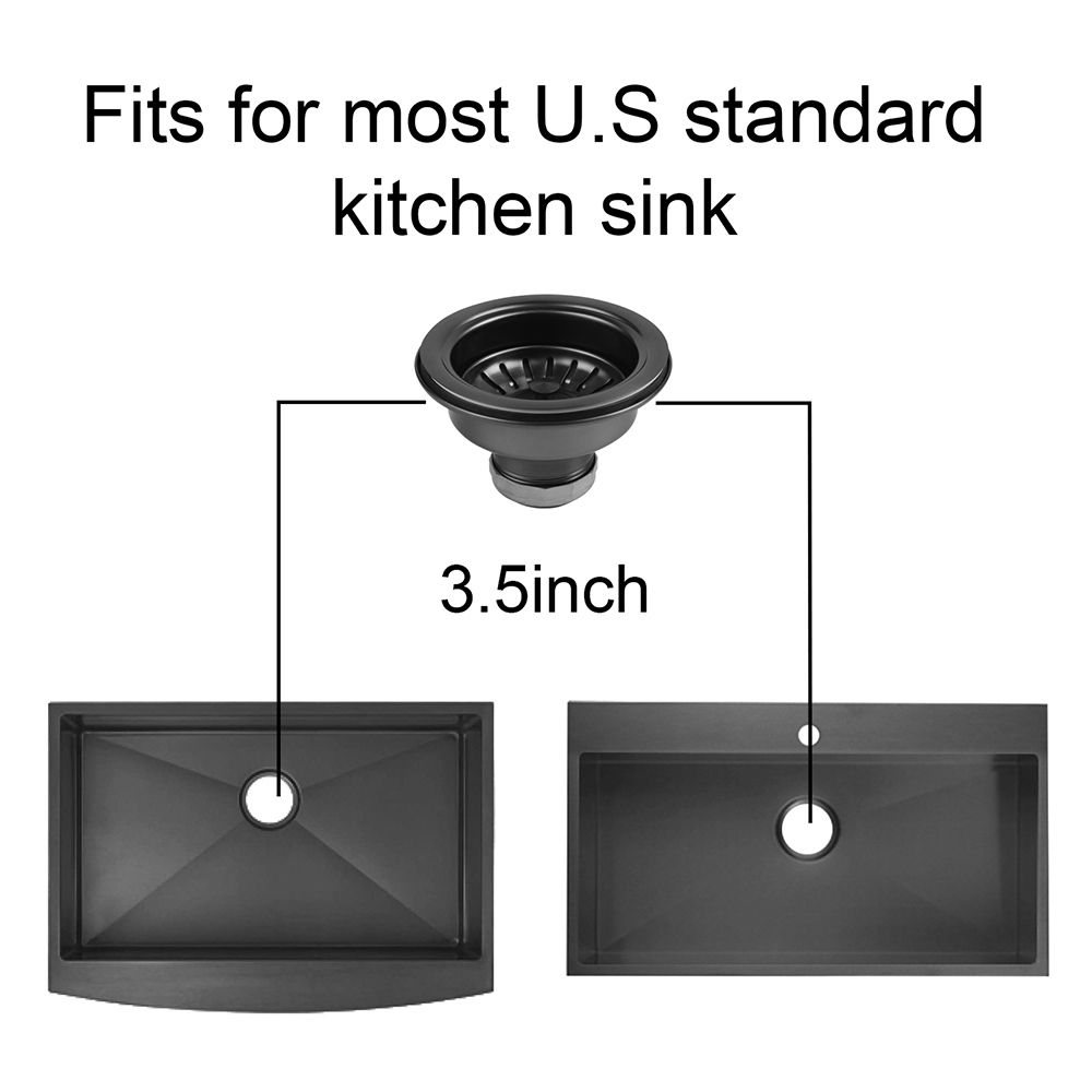 Black Stainless Steel Kitchen Sink Basket Drain Strainer with Drain Assembly