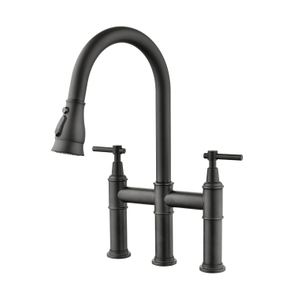 Aquacubic cUPC Matte Black Pull Down Sprayer Bridge Kitchen Faucet with Water Filter Faucet