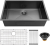 32''x18'' Matte Black Modern Undermount Nano Stainless Steel Kitchen Sink