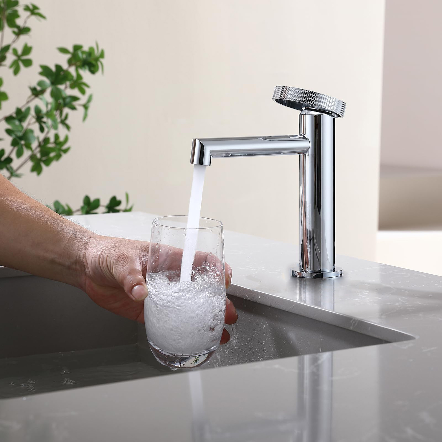 Aquacubic Deck mounted Solid brass mixer taps bathroom faucet with round Etched handle