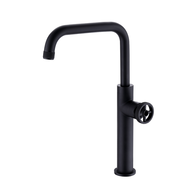 High Arc Matte Black Bronze Industry Kitchen Sink Faucet with Etched handle