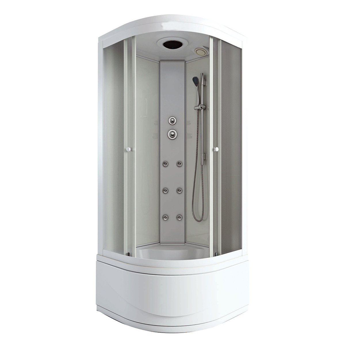 Walk In Corner Shower Room Enclosure Cabin with Glass Sliding Doors Massage Jets Radio Ventilation Fan Lighting