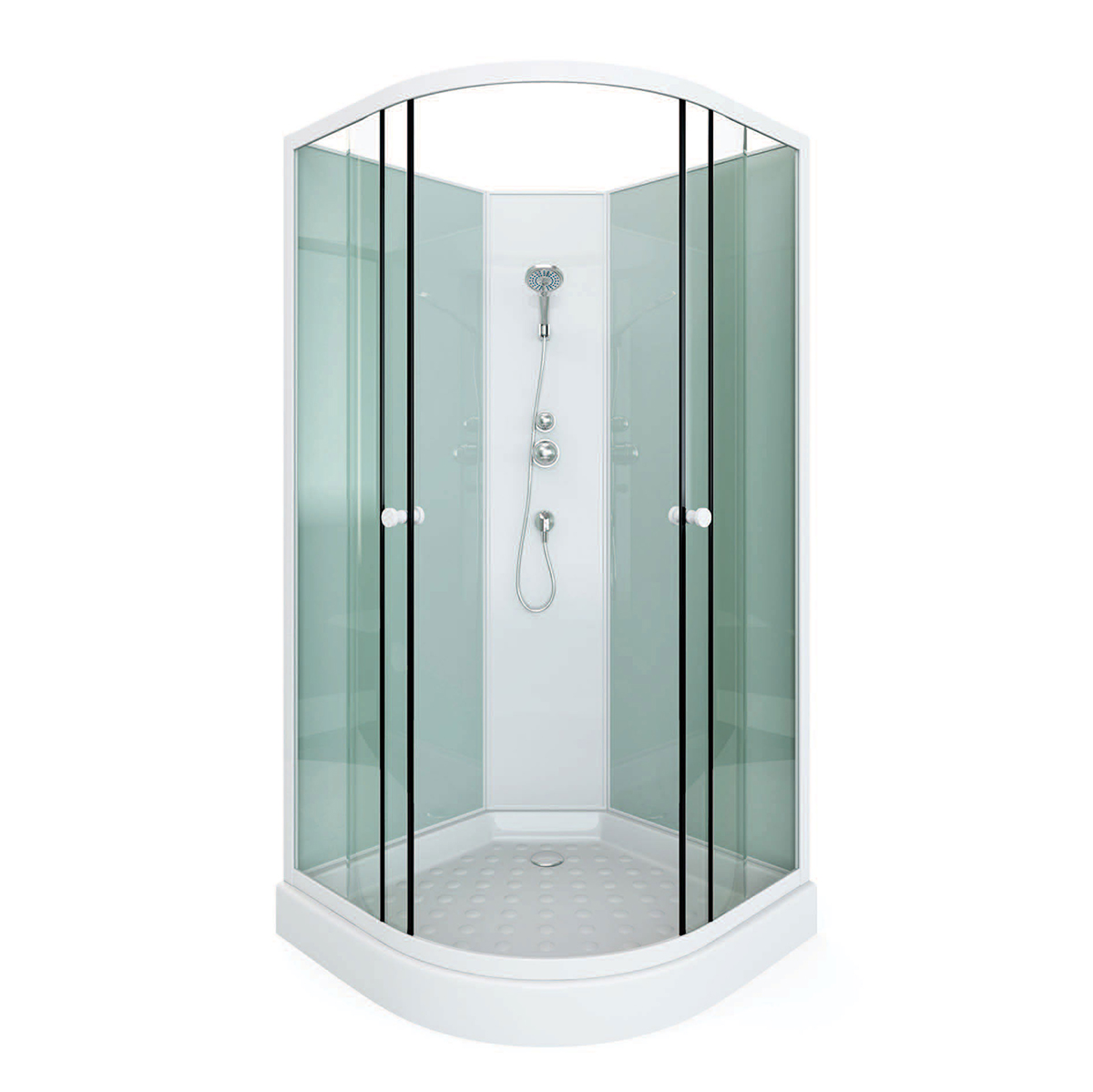 Commercial Walk-In Corner Shower Room System - Sliding Glass Doors, HydroMassage Jets & LED Mood Lighting, Pre-Assembled Bathroom Cabin Kit 