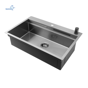 Luxury Gunmetal Black wash sinks waterfall faucet hot sale 304 stainless steel multi-functions kitchen sink with Faucet Accessories