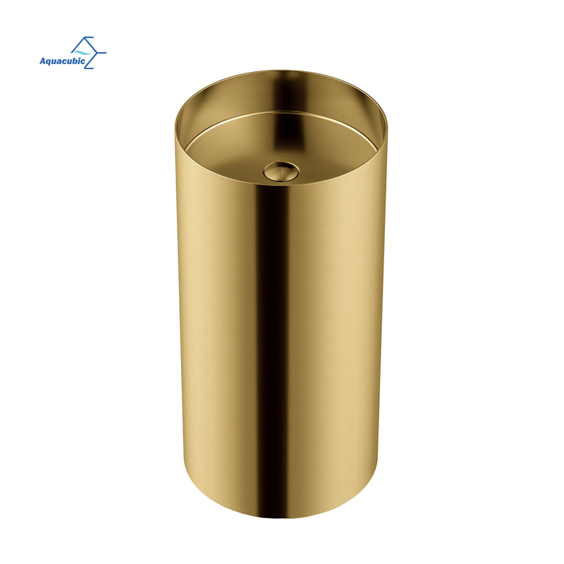 Modern 304 Stainless Steel Bathroom Sink Round Shape Freestanding Column Pedestal Wash Basin