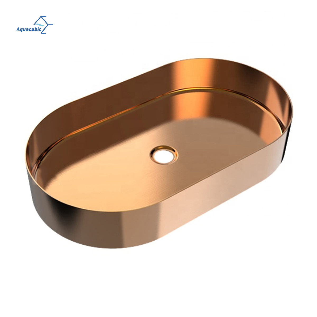 Aquacubic Modern Oval Round SS304 Sink Stainless Steel Gold Bathroom Hand Wash Basin for Lavatory Vanity Cabinet