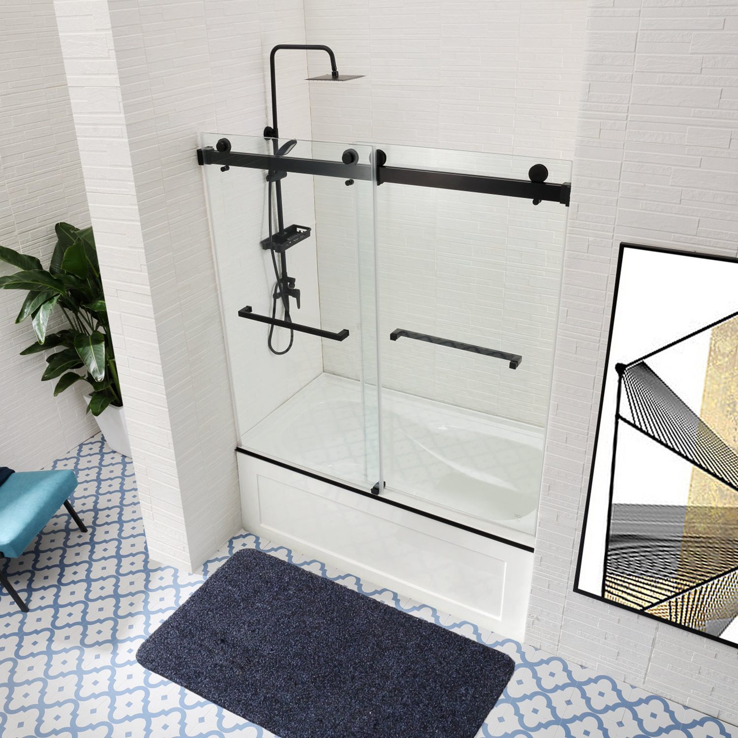 OEM ODM Frameless Shower Room Double Sliding Tempered Glass Stainless Steel Shower Door for Bath Tub
