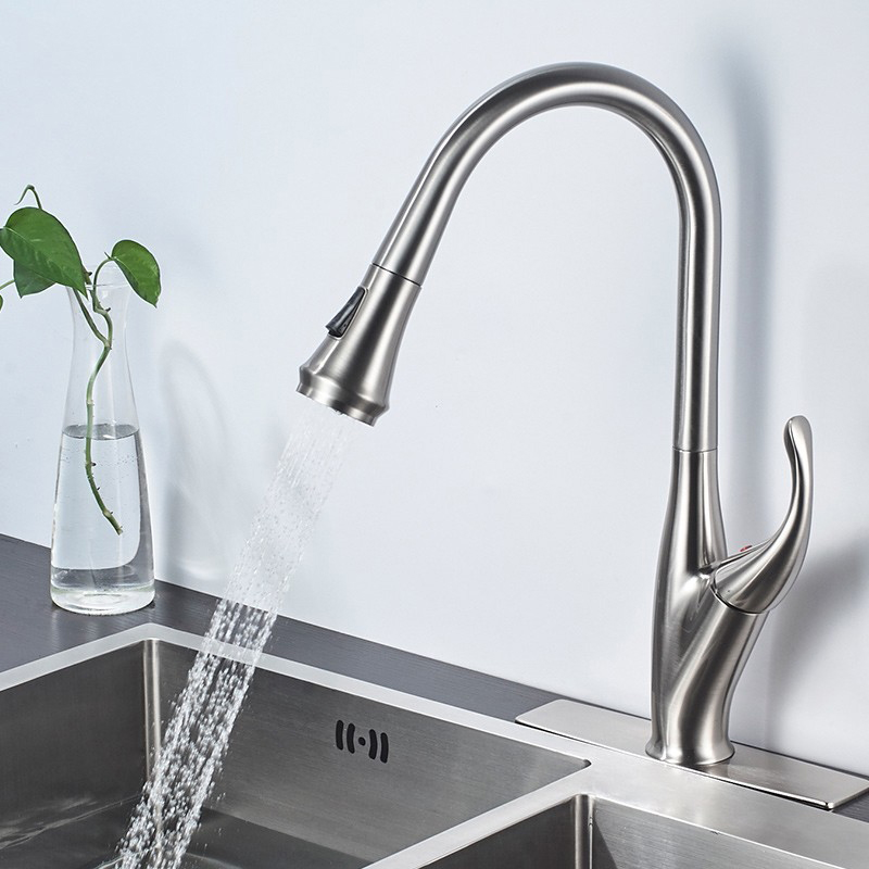 Aquacubic cUPC Zinc Alloy Single Hole Brushed Pull Down Kitchen Sink Water Faucet / Tap