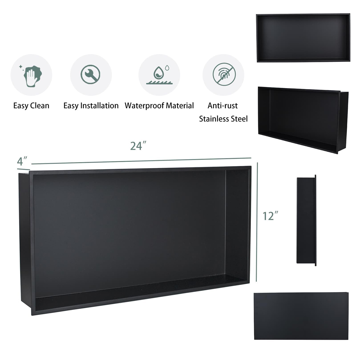 Customized Manufacturer 304 Stainless Steel Single And Double Black Bathroom Shower Niche