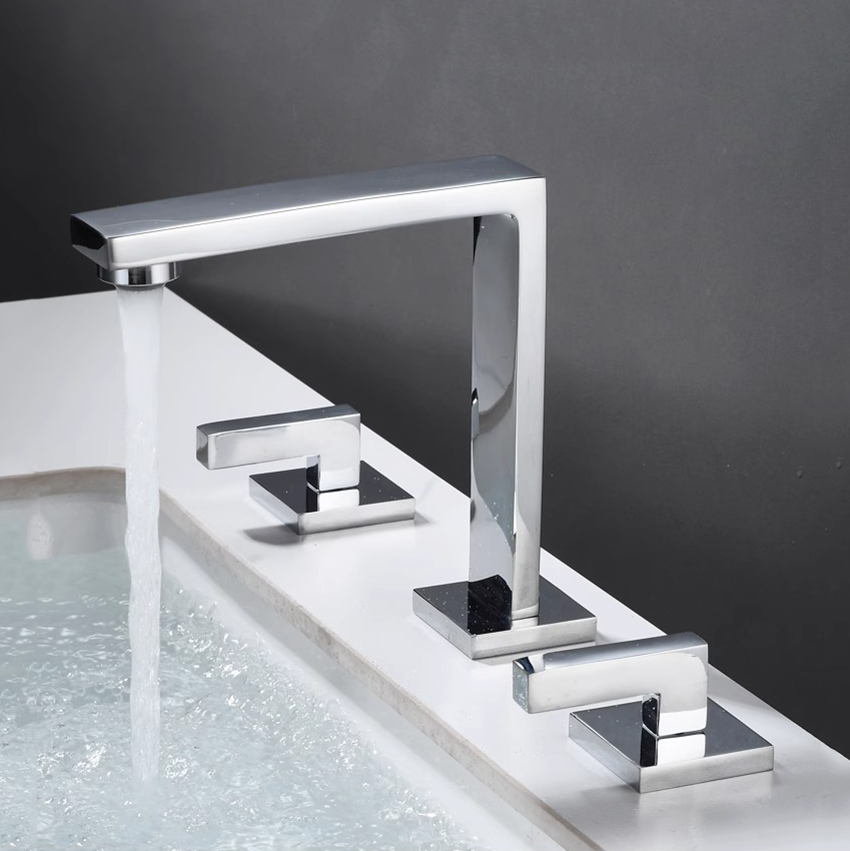 Modern 3-Hole CUPC Brass Bathroom Basin Mixer Faucet 8" Widespread Basin Tap
