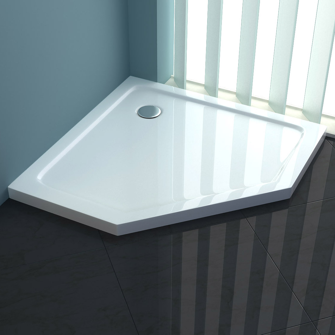 39.76 x 39.76 x 2.56 Inch Slip Resistant Textured Surface Shower Tray Single Threshold Shower Bases with Center Drain 